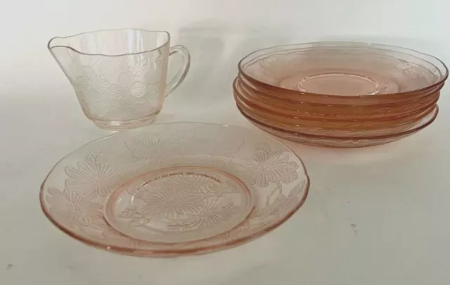 Lot of 8 Pink Depression Glass Macbeth Evans Dogwood Apple Blossom Creamer Plate