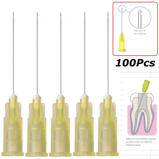 100pc 30Ga Dentaire Endo Irrigation Aiguille Pointe Extrémité Fermée Trou Latéra