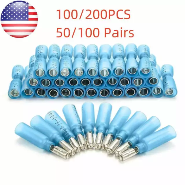 100/200X 16-14AWG Heat Shrink Bullet Wire Connectors Male Female Crimp Terminals