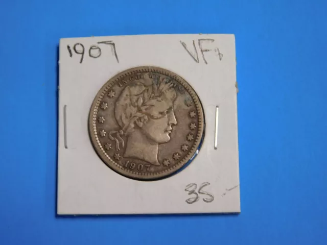 1907 Barber Quarter -Very Fine 90 % Silver Coin (2/13)