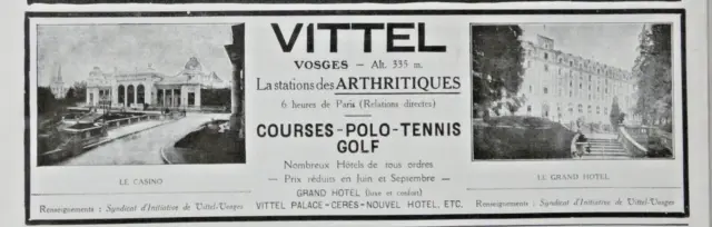 Publicité De Presse 1925 Vittel Vosges Stations Des Arthritiques Tennis Polo