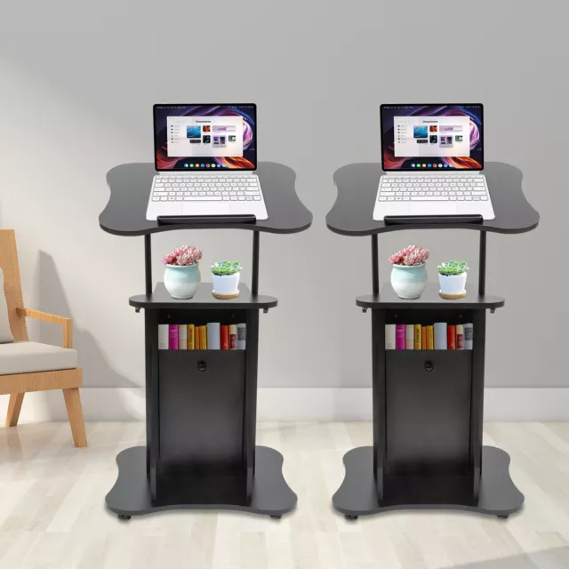 2Pcs Portable Rolling Podium Mobile Standing Laptop Desk Presentation Lectern
