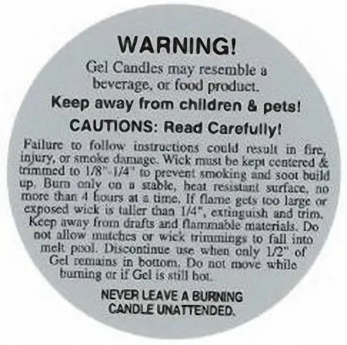 Etiquetas de instrucciones de seguridad y quemaduras (2 pulgadas) para velas de gel (500 unidades)