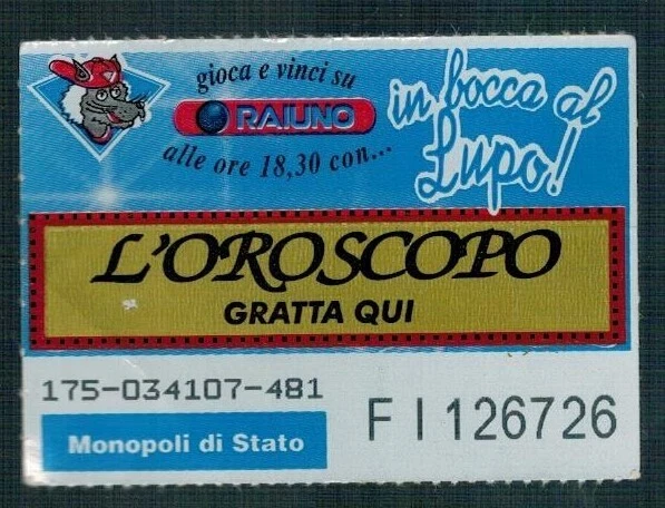 Gratta e vinci gioco TV RAIUNO "IN BOCCA AL LUPO" ANNI 90