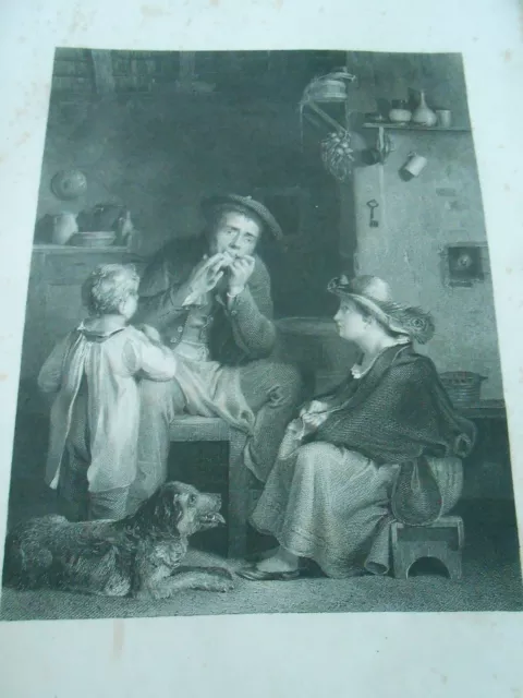 Gravure 1863 La Lecon de Musique d'après tableau de Wilkie