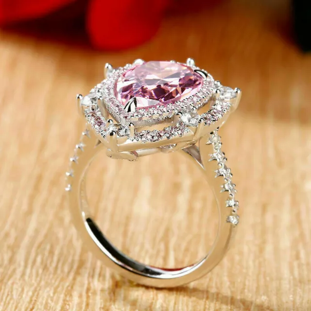 2.50CT PEAR CUT Pink Sapphire Double Halo Simulated Ring 14K White Gold ...