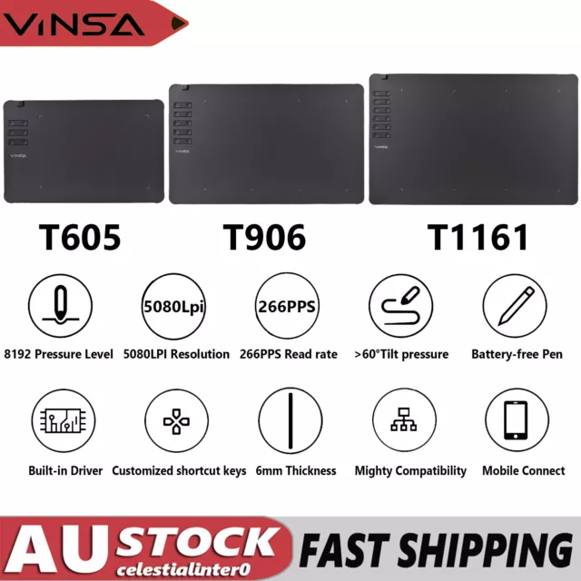 VINSA Graphics Drawing Tablet 8192 Pressure Level Ultra-thin Art Creation Sketch