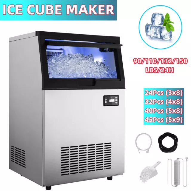 90-132 LBS/24H Commercial Ice Maker Built-in Undercounter Ice Cube Machine