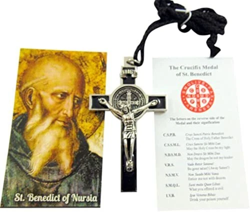 St Benedict Crucifix Necklace with Holy Card Cross Pendant (3 inch)