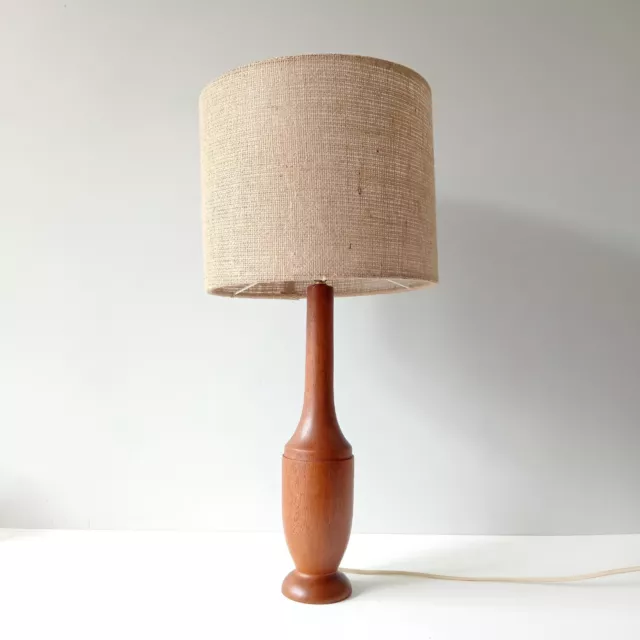 Vintage 1960s Mid Century Teak Turned Wooden Danish Table Lamp