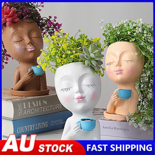 Resin Coffee Girl Vase Home Decor Indoor Plant Decorative Flower Pots for Garden