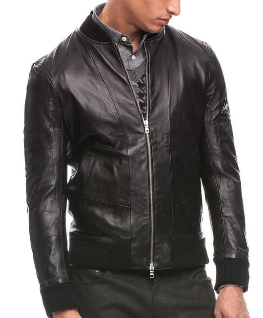 Black Leather Jacket Men Flight Bomber Pure Lambskin Slim Size S M L XL XXL