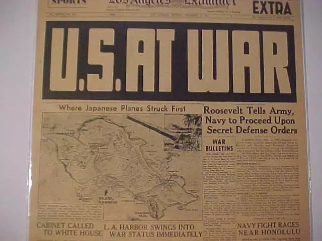 Vintage Newspaper Headlines ~ War World 2  Japan Attacks Pearl Harbor Wwii  1941