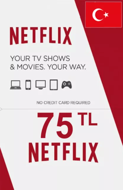 TR 75 TLR Netflix Gift Card - Netflix Konto Guthaben Digital Code - Nur Türkei