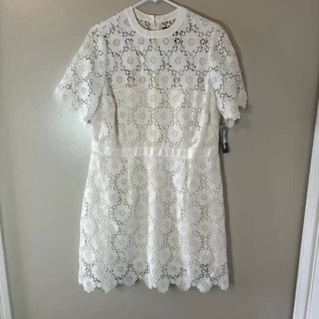 ModCloth Womens White Lace Dress Short Sleeve Lined Knee Length Sz 16W NEW