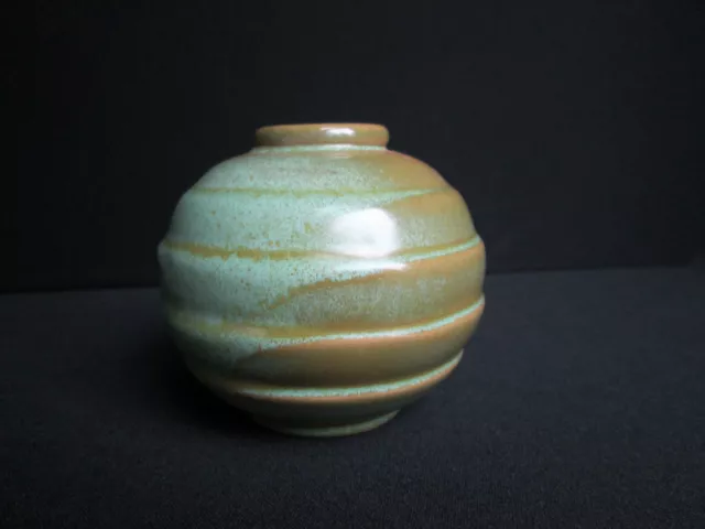 FRANKOMA Pottery Prairie Green 2.75" t SMALL ROUND RINGED JAR MINI VASE #500