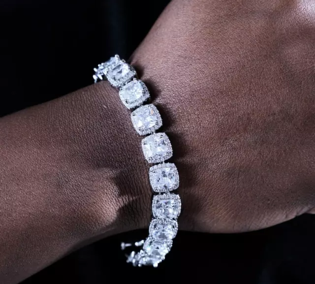 Men's 18Ct Round Cut Lab-Created Diamond Tennis Bracelet 14K White Gold Plated