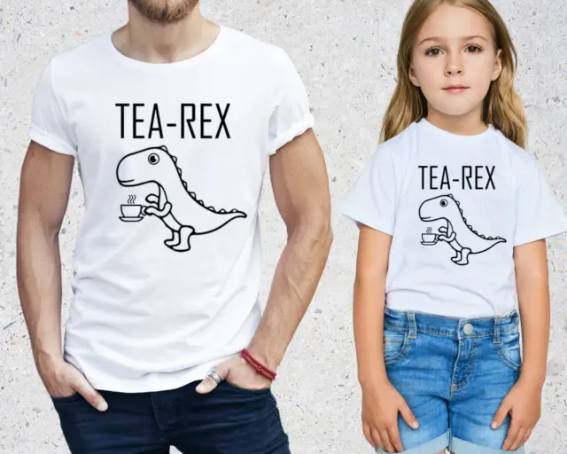 T-shirt divertente Tea Rex, bambini uomo donna unisex cotone regalo maglietta multicolore