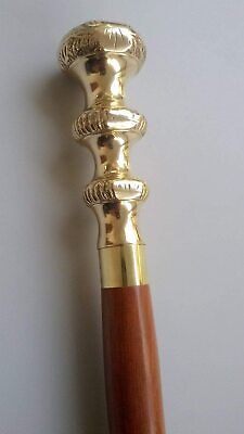 Designer Brass KNOB Style Golden Handle with Brown Wooden Walking Stick Cane