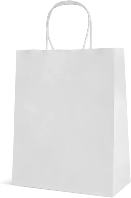 30pcs Paper Bags with Strong Twist Handles Kraft Bags, White, 21 x 15 x 8 cm
