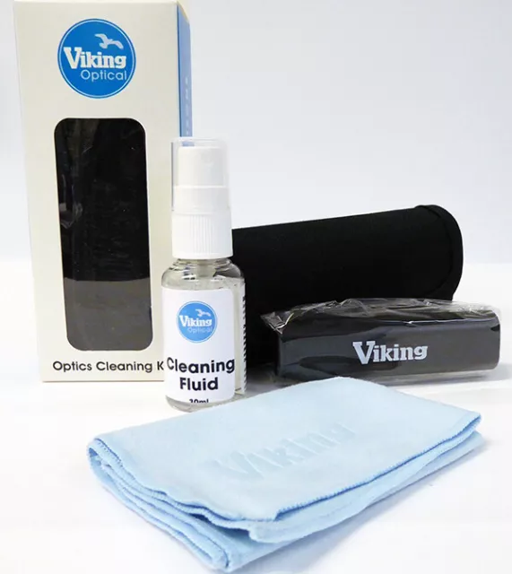 Viking Binocular Lens Cleaning Kit including 30ml Fluid, Cloth, Brush & Pouch UK 3