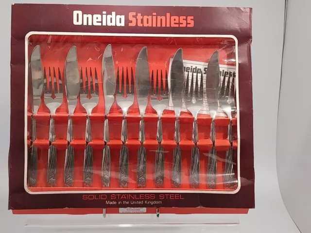 Oneida Roseanne Fish Cutlery x 6 Pairs Solid Stainless Steel