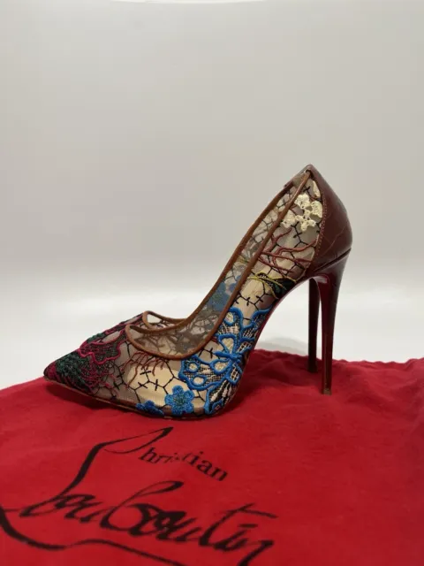 Vtg Christian Louboutin Brown Croc Leather Follies Lace 100 Pumps 37 3