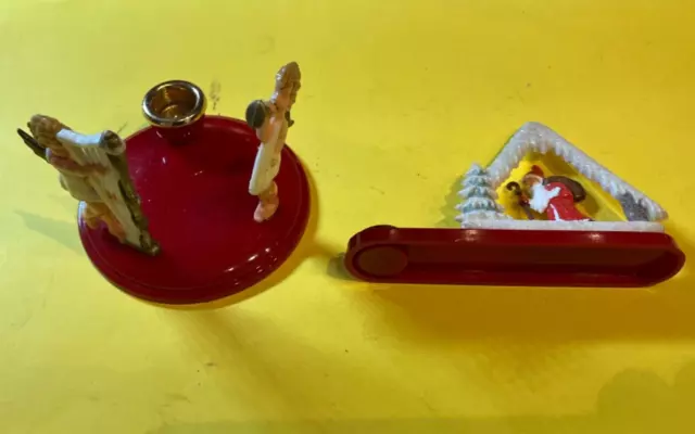 Alte Kunststoff Weihnachts Figuren Engel Nikolaus bunt 50-70er J Sammlerstücke