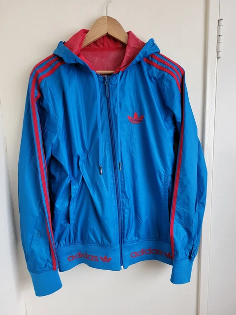 Adidas Windbreaker Jacket Nylon Size S Originals Blue Red Reversible Hooded