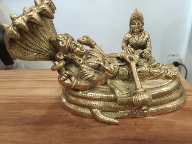 Ananthashayanam Idol/Statue/ Brass Vishnu Sculpture/ Hindu Culture - New