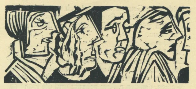 Ernst Ludwig Kirchner - Zuschauerköpfe im Theater - Holzschnitt 1924