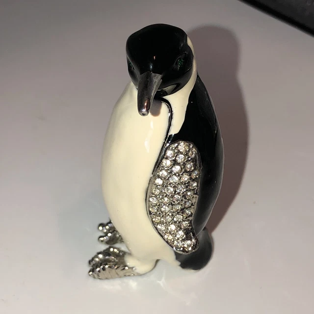 trinket box metal enamel bejeweled penguin