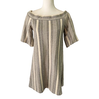 Zara Vertical Striped Off The Shoulder Short Sleeve Mini Dress Size Medium
