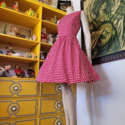 Retro 50s Rockabilly Red w/ White Polka Dot 50s Lindy Bop Audrey Day Dress L