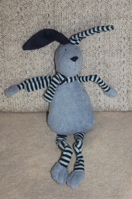 Doudou Peluche Lapin Boutchou Monoprix Lapin Bleu Gris Echarpe Raye