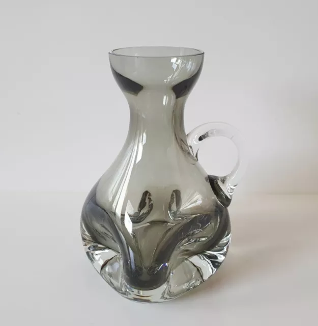 Vintage Glas Henkel Vase Rauchglas 50er 60er 70er