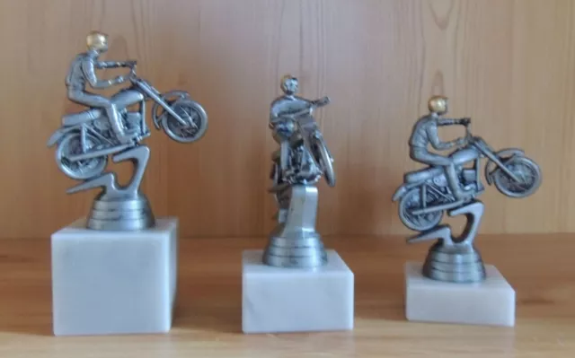 3 Motorsport Figuren mit Gravur Motorrad auf Marmor 12/13/15cm #182 (Sport Pokal 2