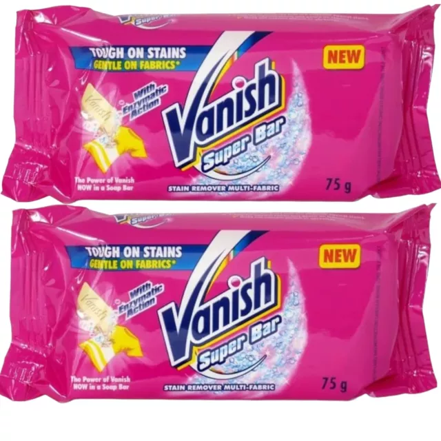 2 X Vanish Super Soap Bar Multi Fabric Stain Remover 75g Bars