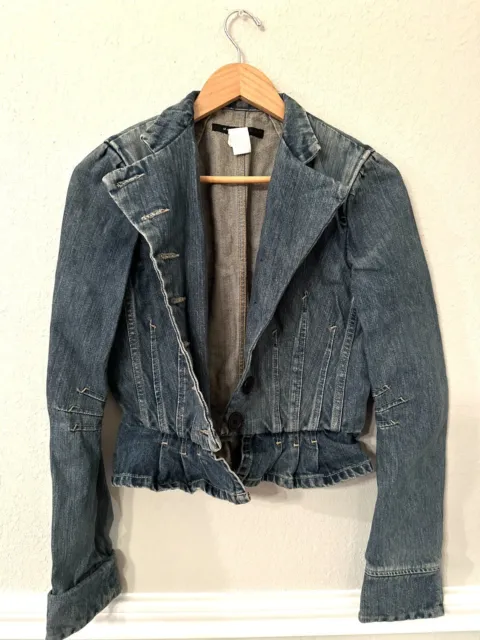 Marc Jacobs Women’s Jean Jacket Blue Denim Cropped Military Style Y2K Vintage