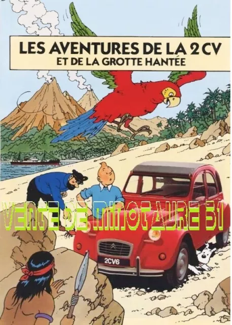 Tintin - Pub les aventures de la 2 CV &  la grotte hantée - affiche plastifiée