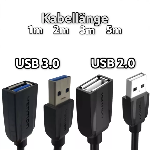 USB Verlängerungskabel Verlängerung USB 2.0 oder USB 3.0 | A-Stecker zu A-Buchse