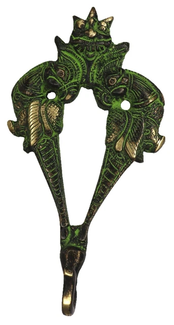 Peacock Engraved Antique Style Handmade Solid Brass Cloth Key 1 Hook Wall Hanger