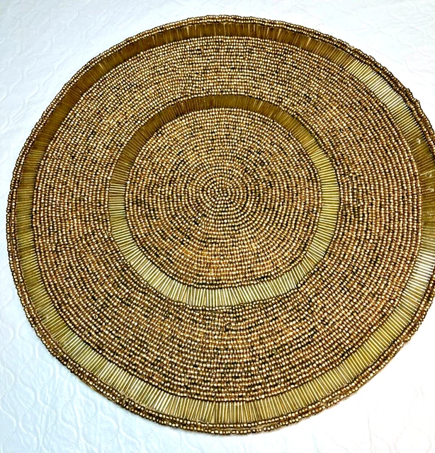Set of 2, 13" Gold Two-Toned Glass Beaded Placemat