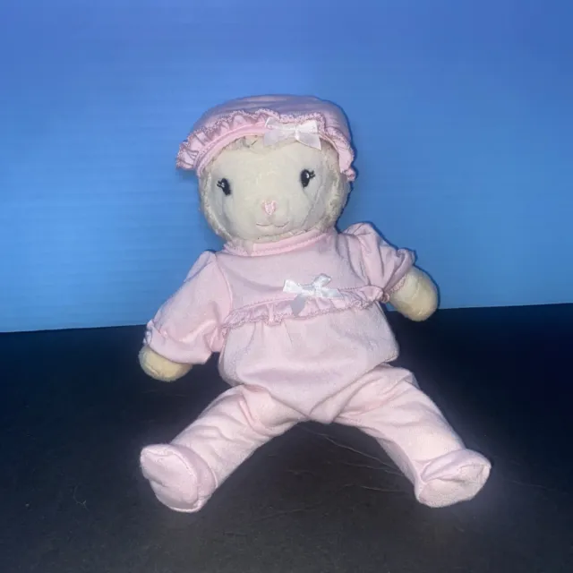 HB Hudson Baby Plush Lamb Sheep Pink Onsie & Bonnet Sewn Eyes Toy Lovey 11" HTF