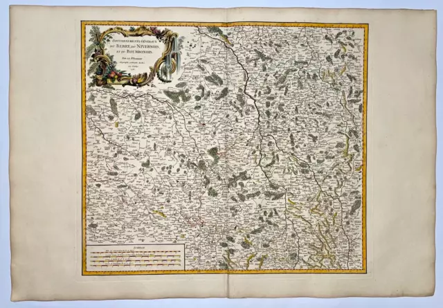 Berry Nivernois Bourbonois France 1753 Robert De Vaugondy Large Antique Map