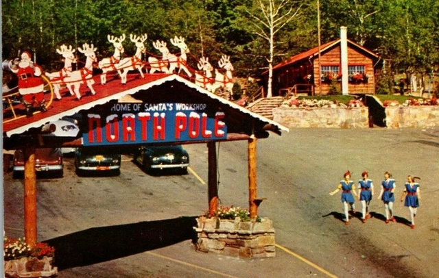 Postcard North Pole New York Gate Santa's Work Shop Elf's Cars
