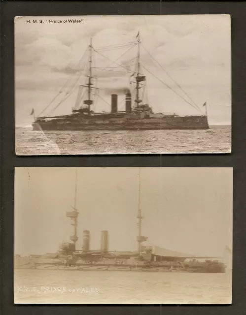 2 Real-Photo Postcards:  Hms Prince Of Wales - British Royal Navy Ww1 Battleship