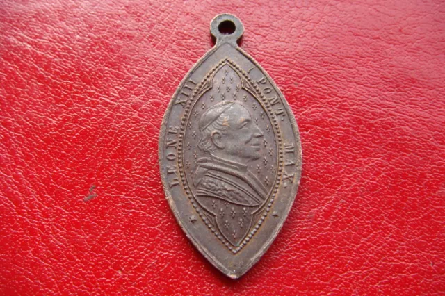 ANTIQUE ITALY Papal Medal Leo XIII Pont. VIRGIN MARY BRONZE MEDAL PENDANT