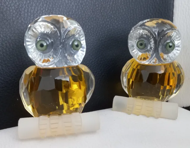 Pair of Glass Owl Mini Bird Figurine Ornaments 2