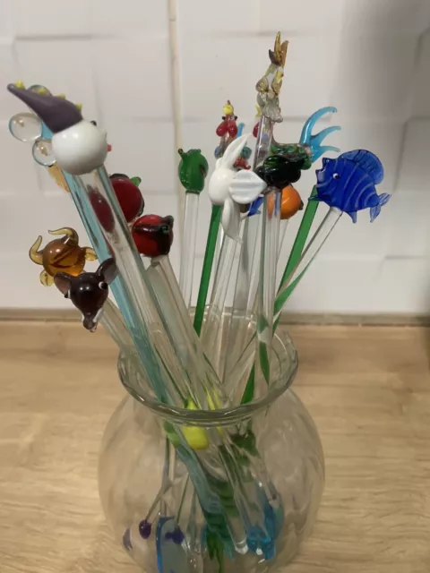 19x Vintage Italian Glass Swizzle Sticks Cocktail Stirrers Fish Birds fruit 19x Vintage Italian Glass Swizzle Sticks Cocktail Stirrers Fish Birds fruit